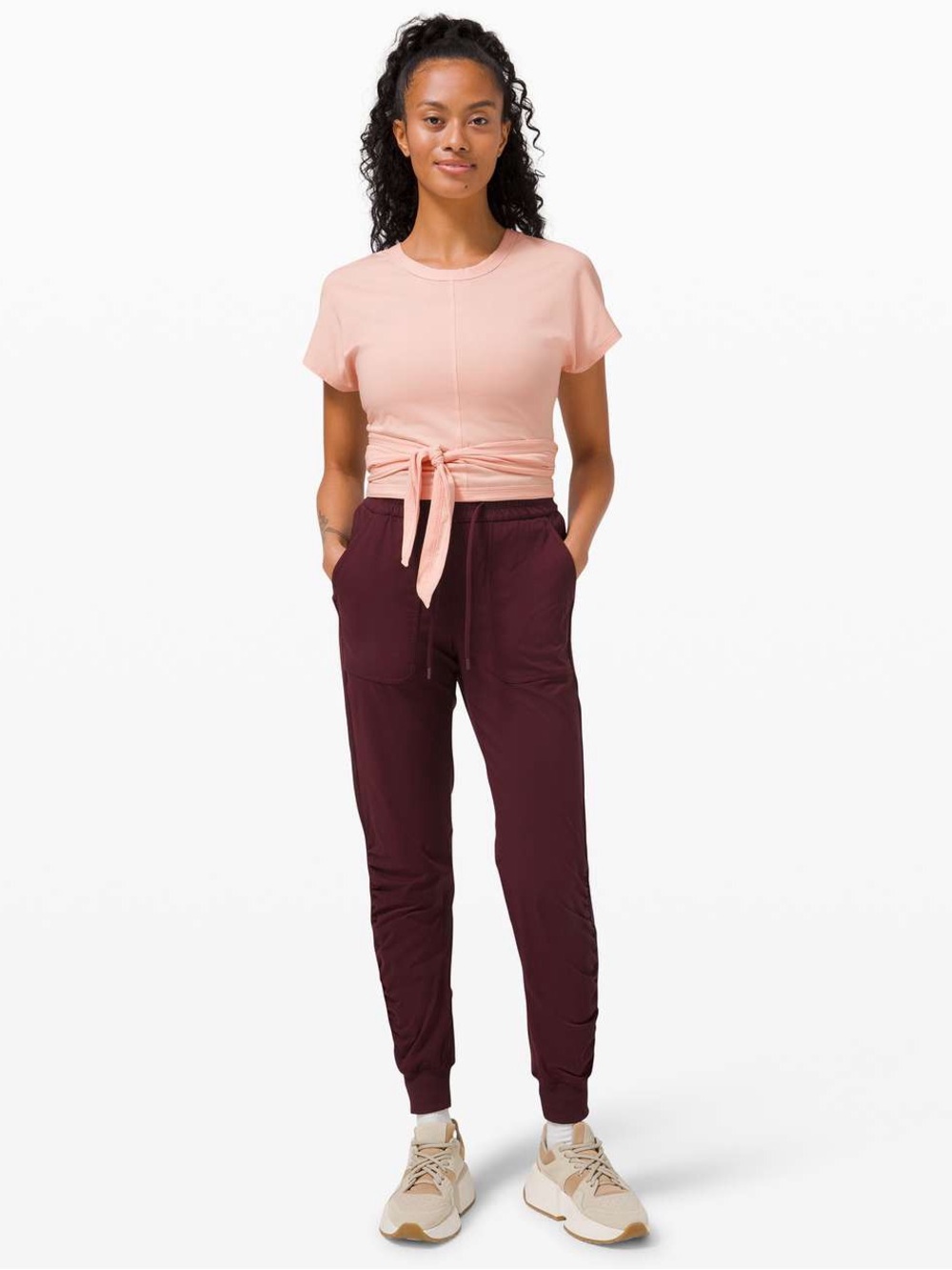 327. Lululemon Its A Tie Tee Pink Mist PTP 16” size 8-10